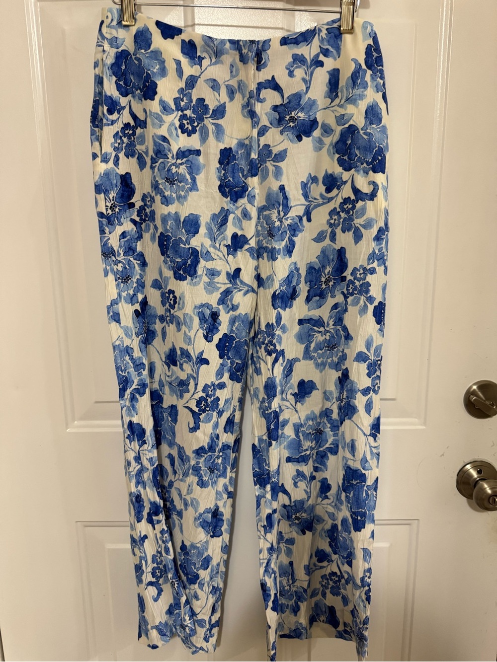 Mango Blue Floral Wide-Leg Pants
